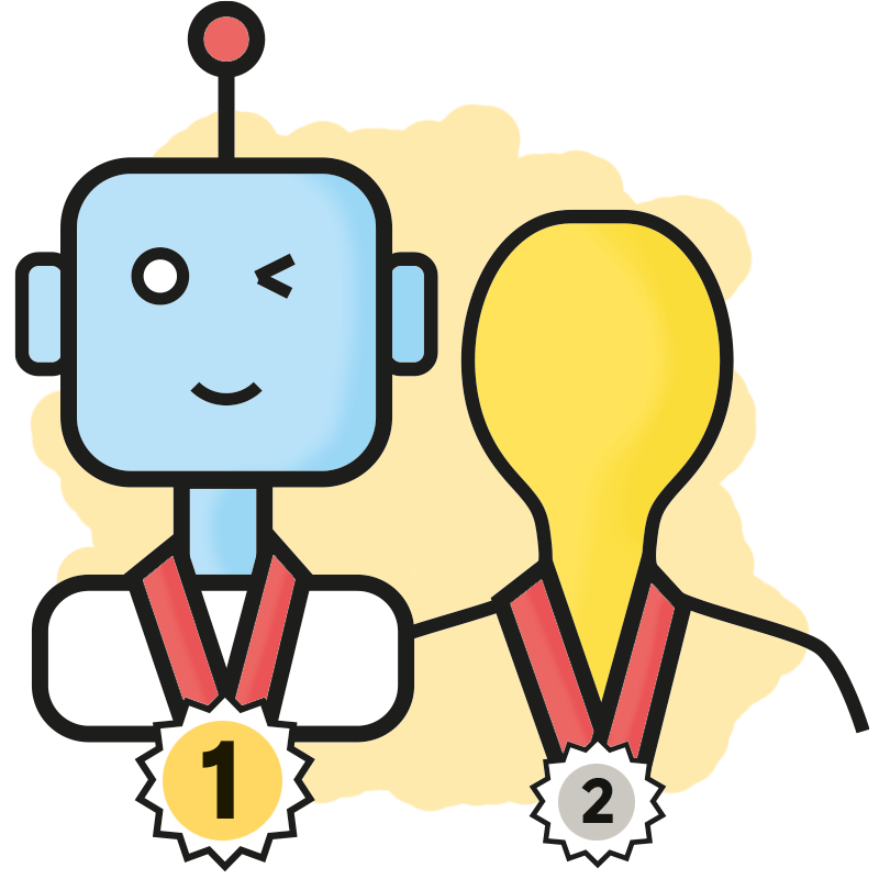 Imagen de un bot con una medalla de No. 1 y el ser humano No. 2.