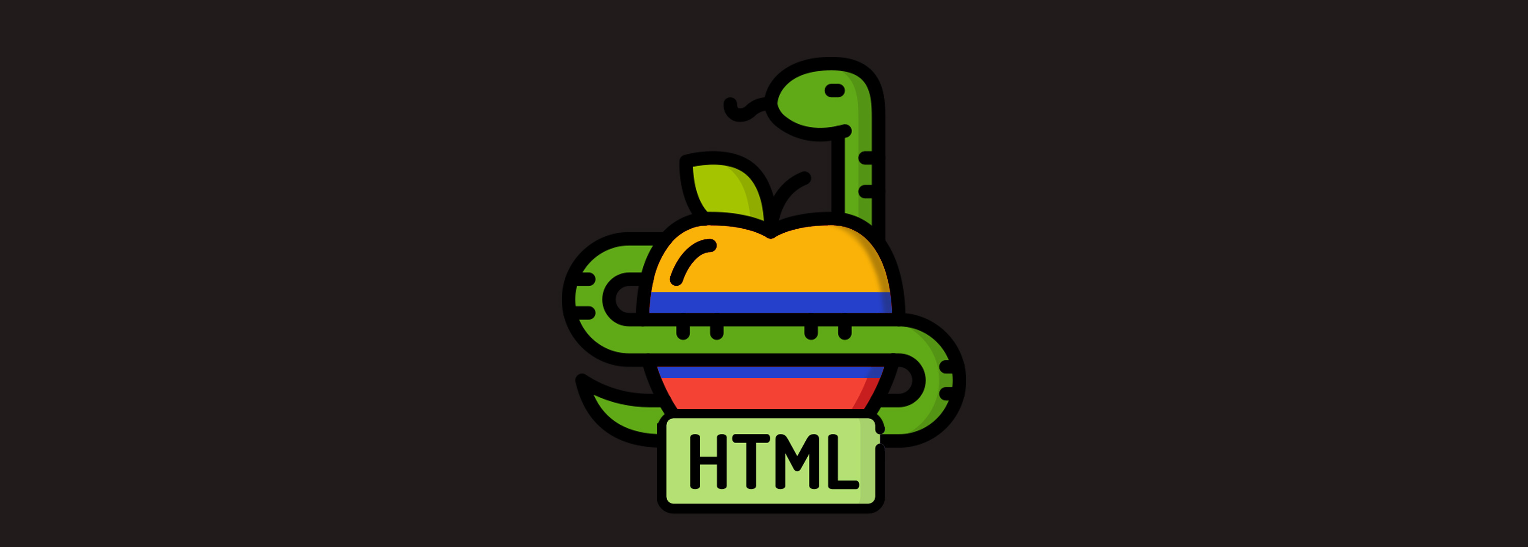Icono de una serpiente rodeando una manzana con los colores de la bandera de Colombia.