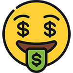 Icono de emoji con los ojos con el simbolo $.