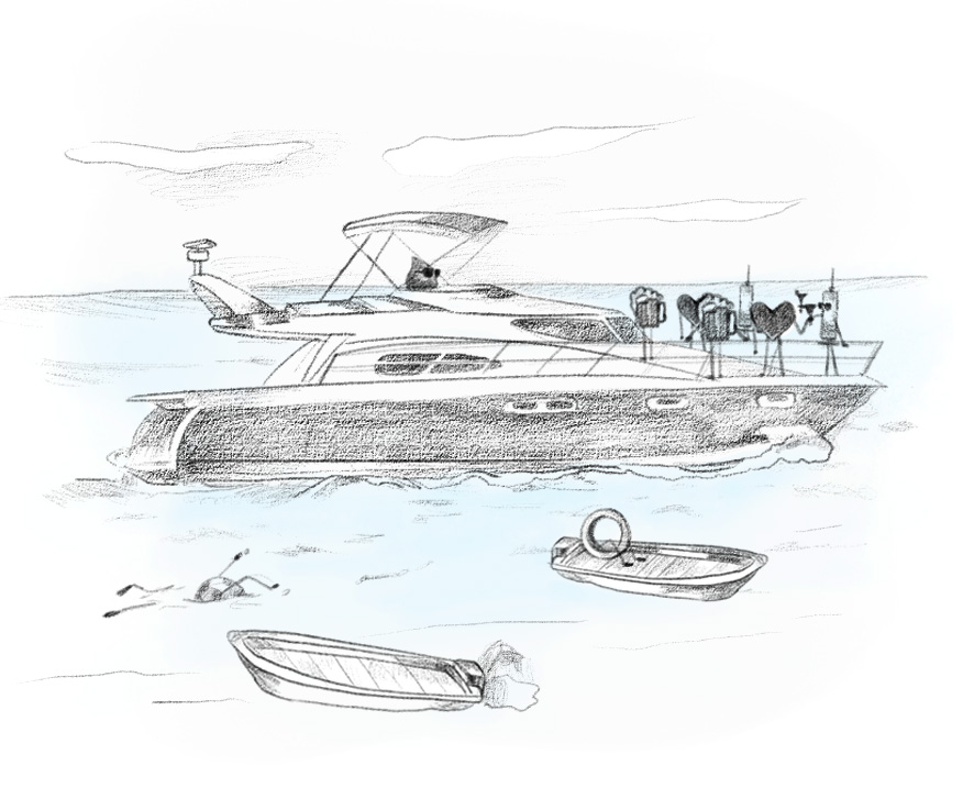 Ilustración de un sitio Web en yate, mientras los otros se unden.